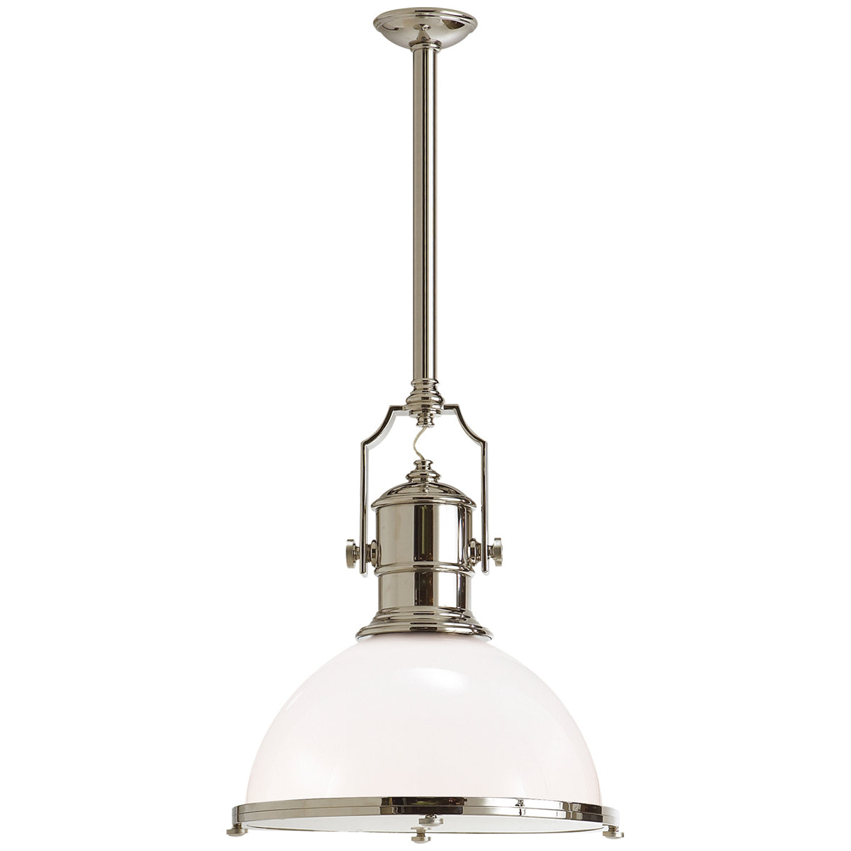 Visual Comfort Country Industrial Large Pendant with White Glass Shade