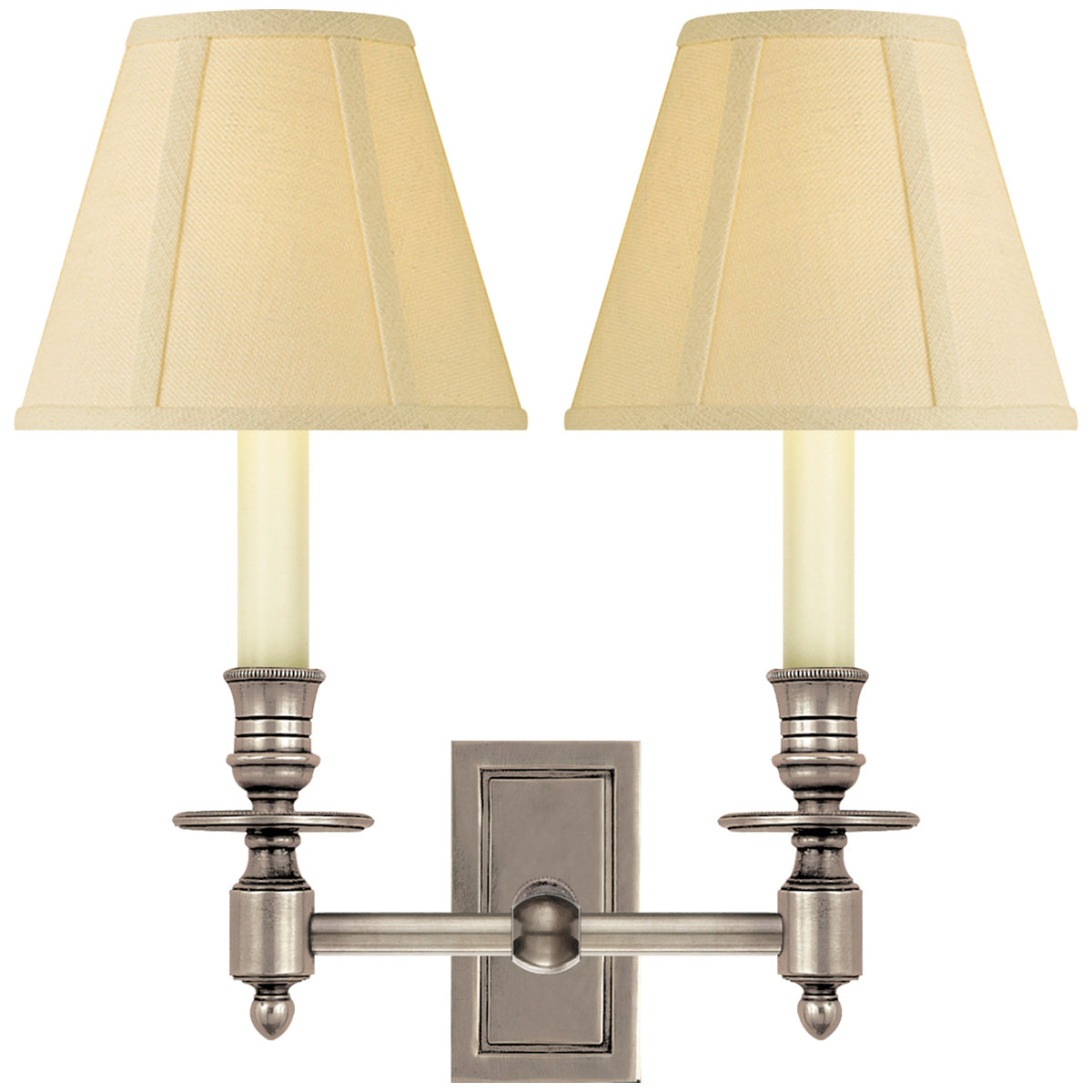 Visual Comfort French Double Library Sconce with Linen Shade