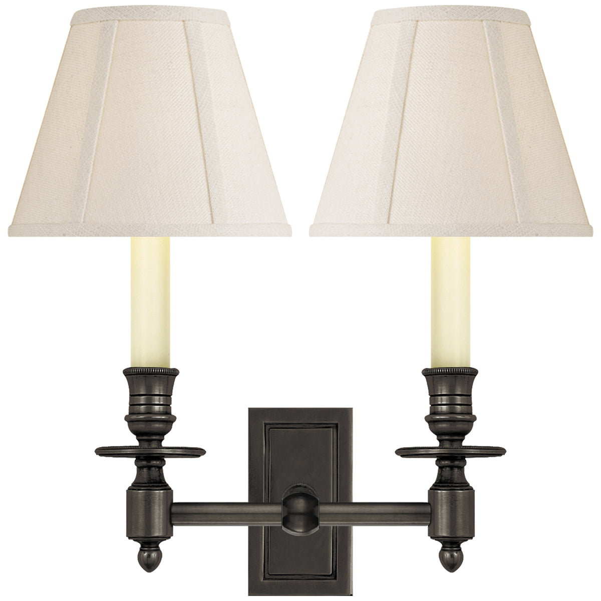 Visual Comfort French Double Library Sconce with Linen Shade