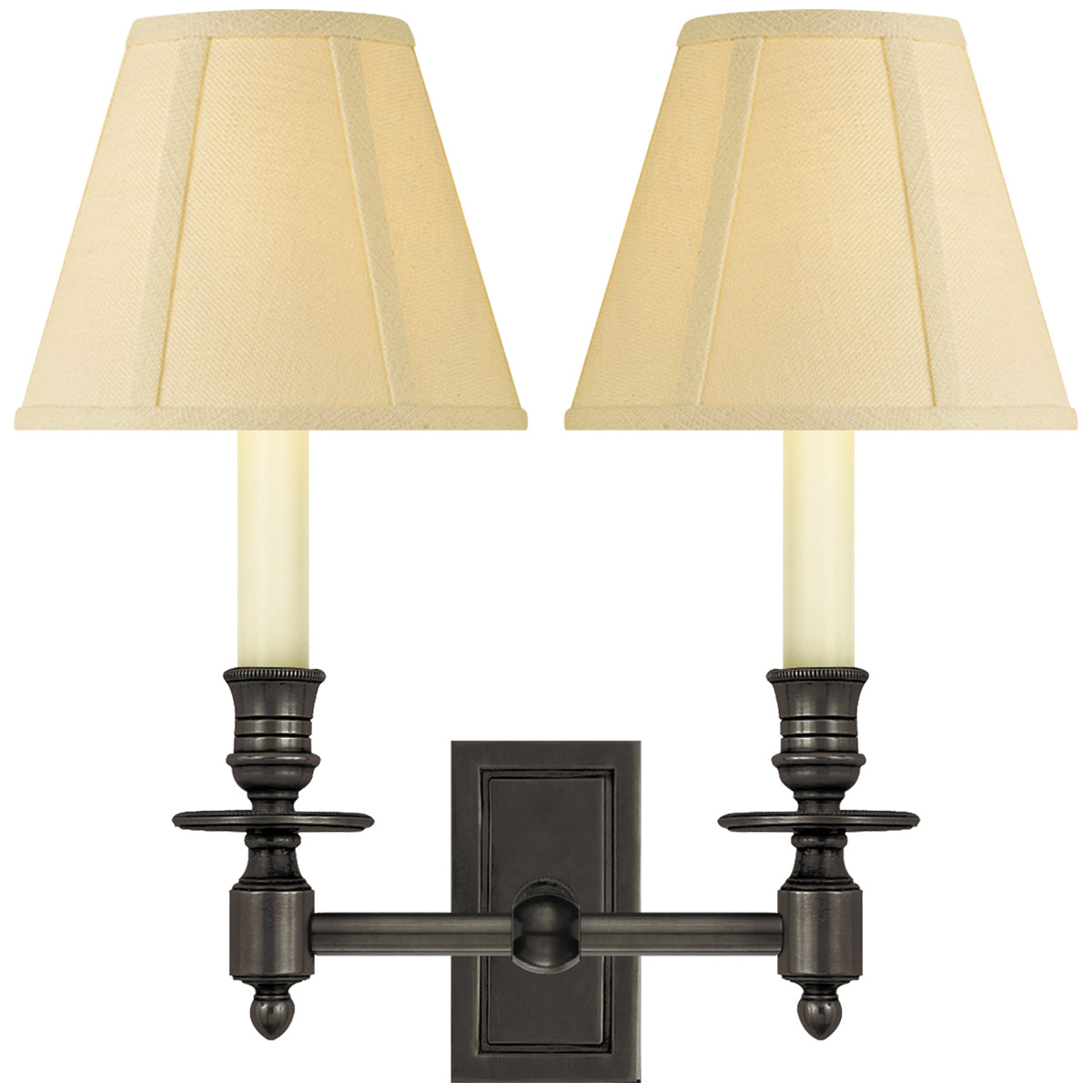 Visual Comfort French Double Library Sconce with Linen Shade