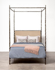 Made Goods Brennan Short Textured Iron Canopy Bed in Beige Crystal Stone