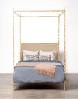 Made Goods Brennan Short Textured Iron Canopy Bed in Beige Crystal Stone