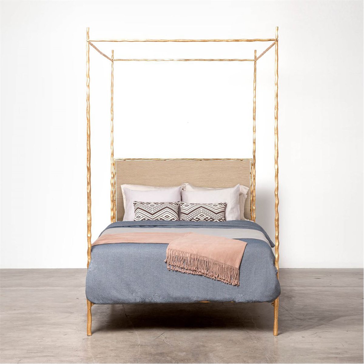 Made Goods Brennan Short Textured Iron Canopy Bed in Severn Canvas