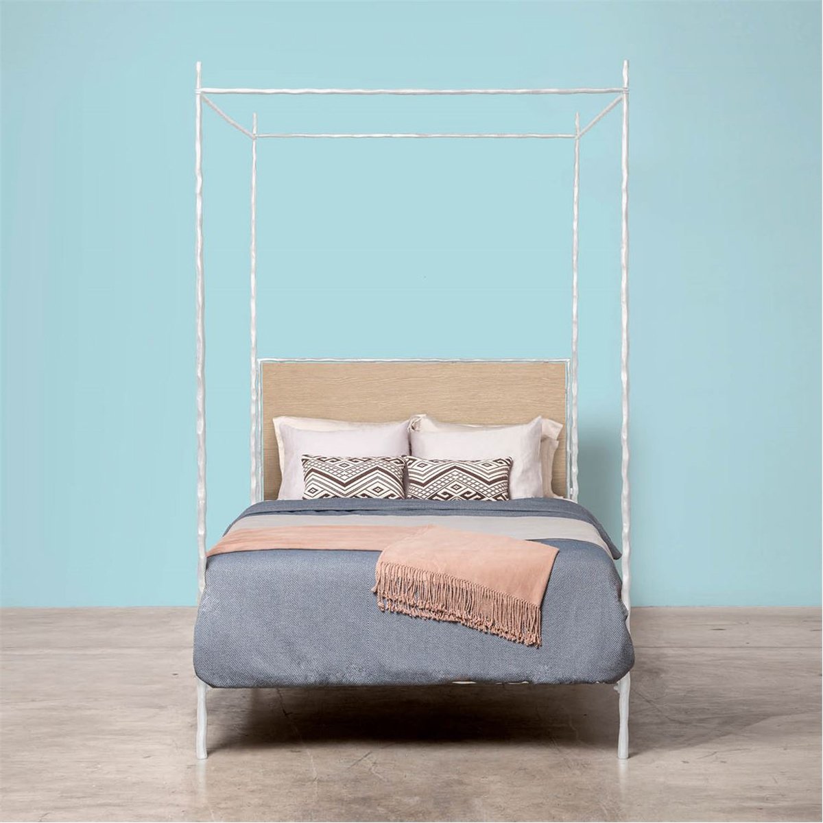 Made Goods Brennan Short Textured Iron Canopy Bed in Brenta Cotton Jute