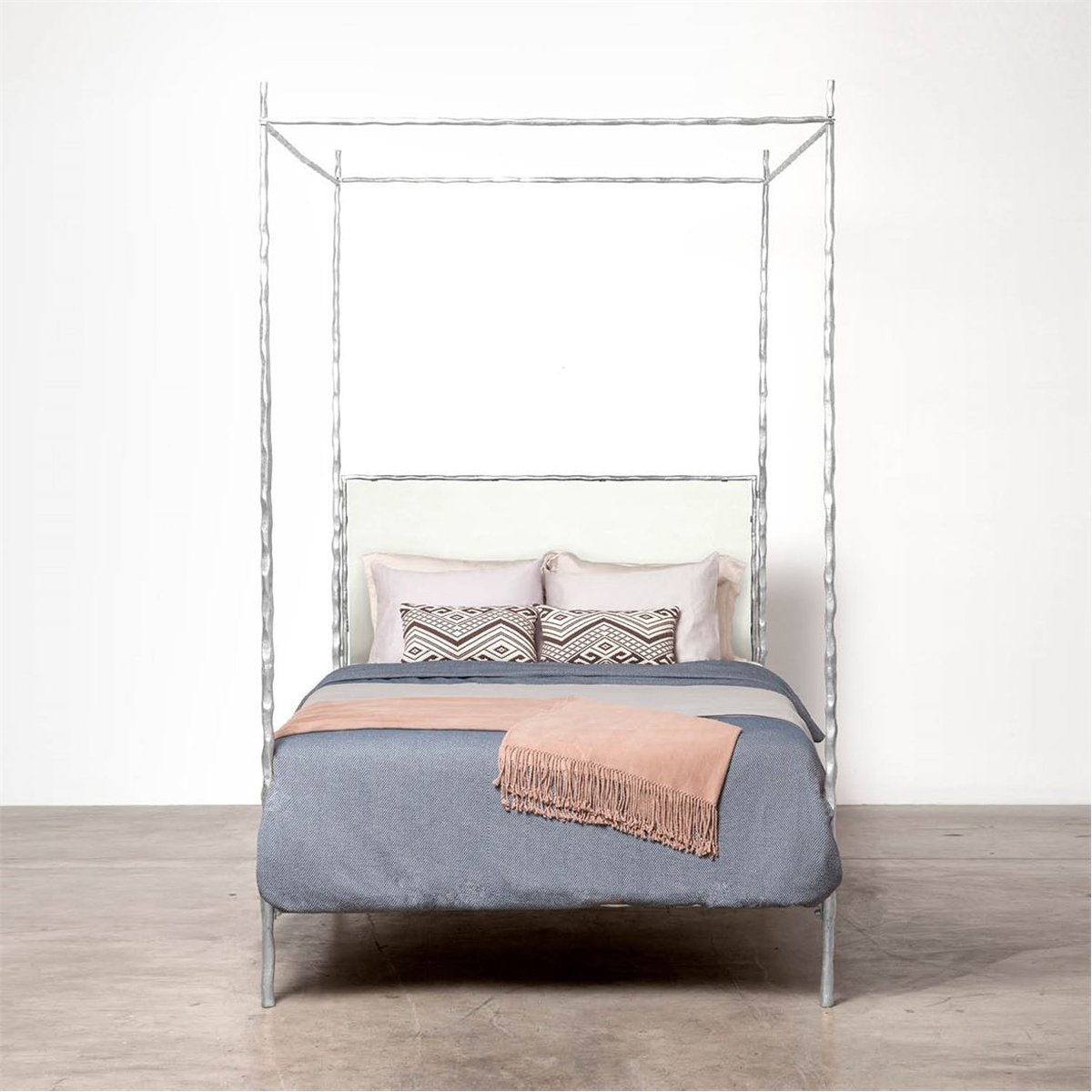 Made Goods Brennan Tall Textured Canopy Bed in Beige Crystal Stone