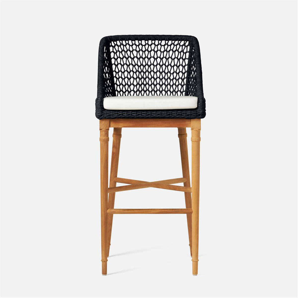 Made Goods Chadwick Woven Rope Outdoor Bar Stool in Alsek Fabric