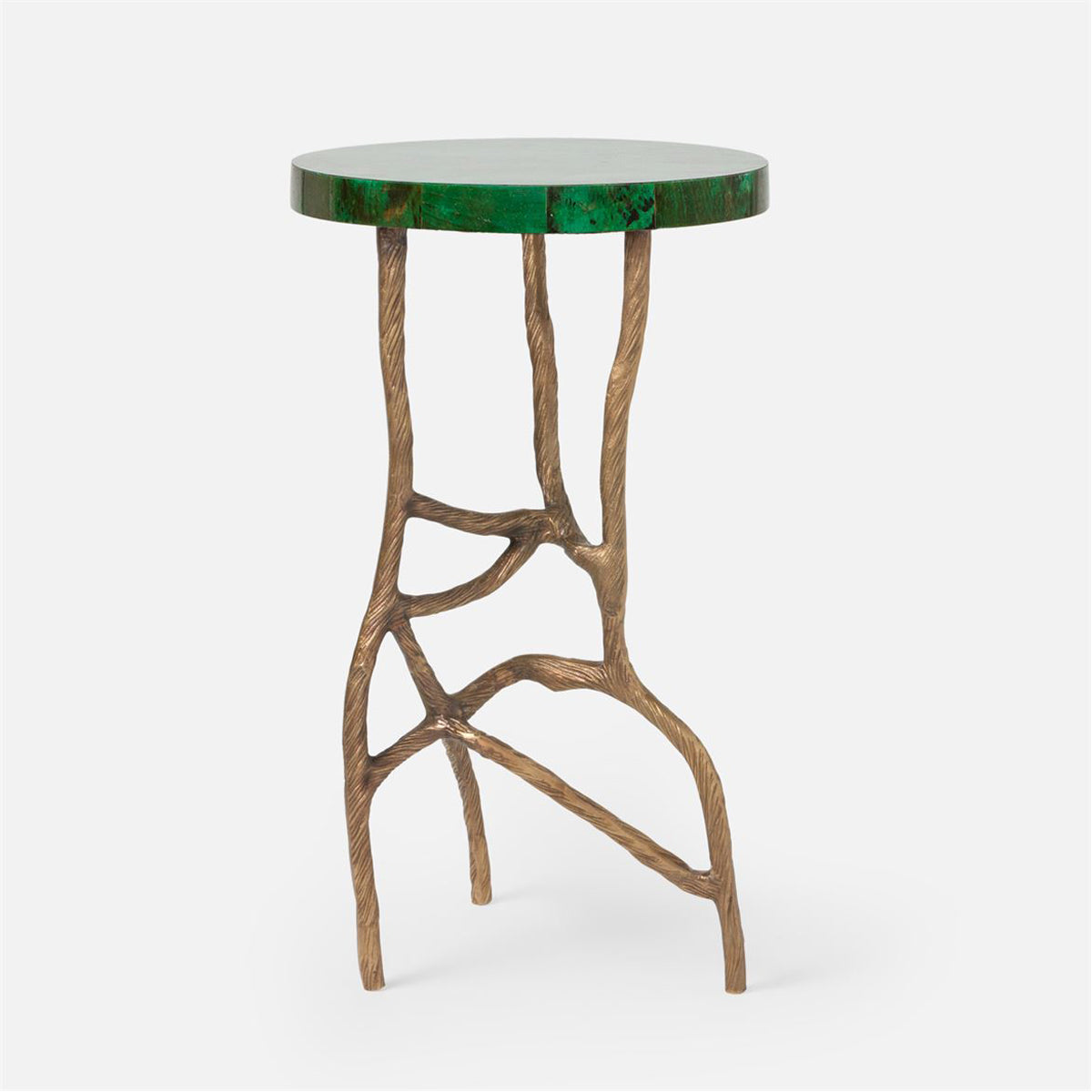 Made Goods Genevier Brass Tripod Base Side Table in Shell