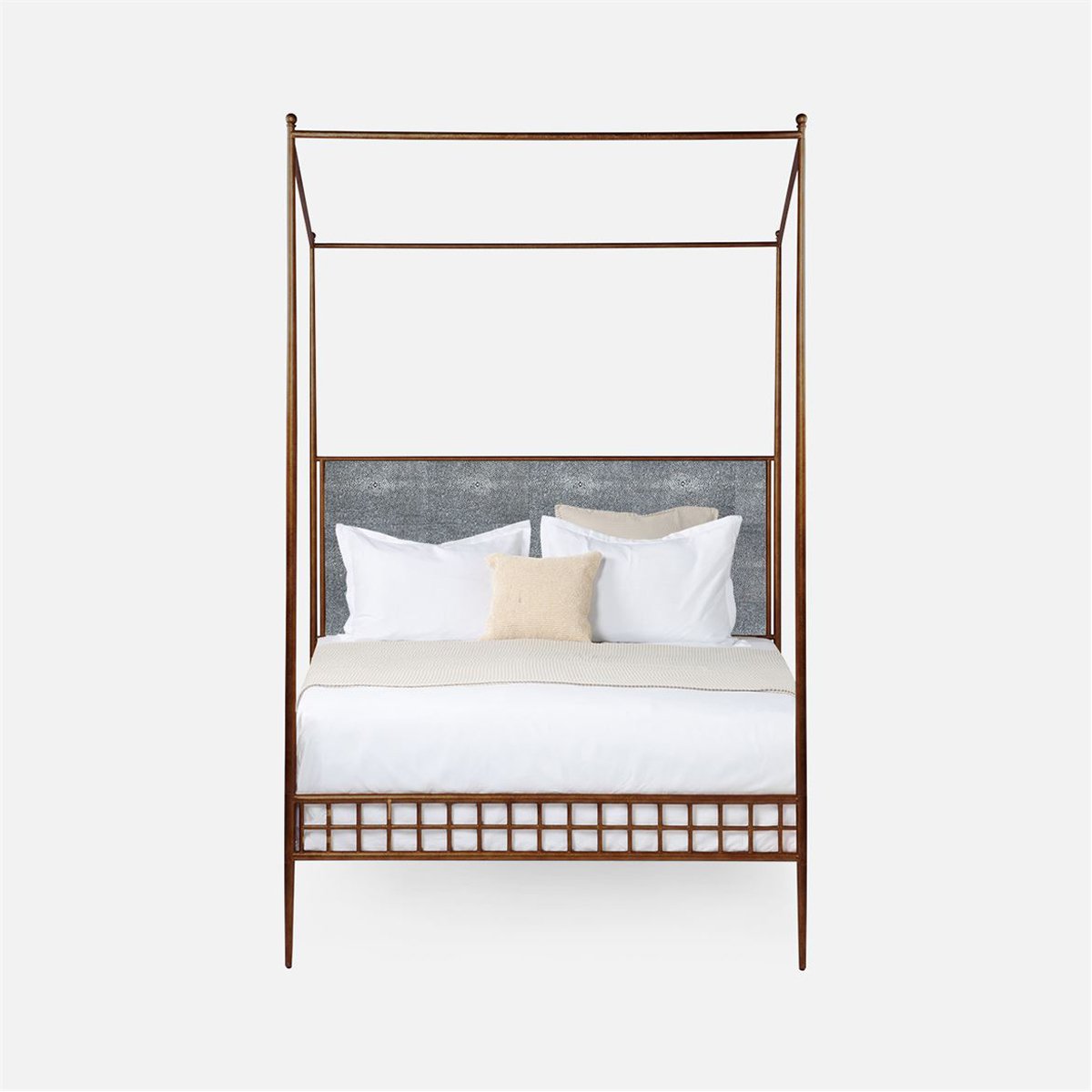 Made Goods Hamilton Textured Iron Canopy Bed in Marano Wool-on Lambskin