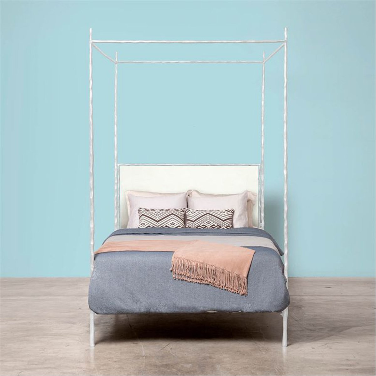 Made Goods Brennan Tall Textured Canopy Bed in Bassac Leather