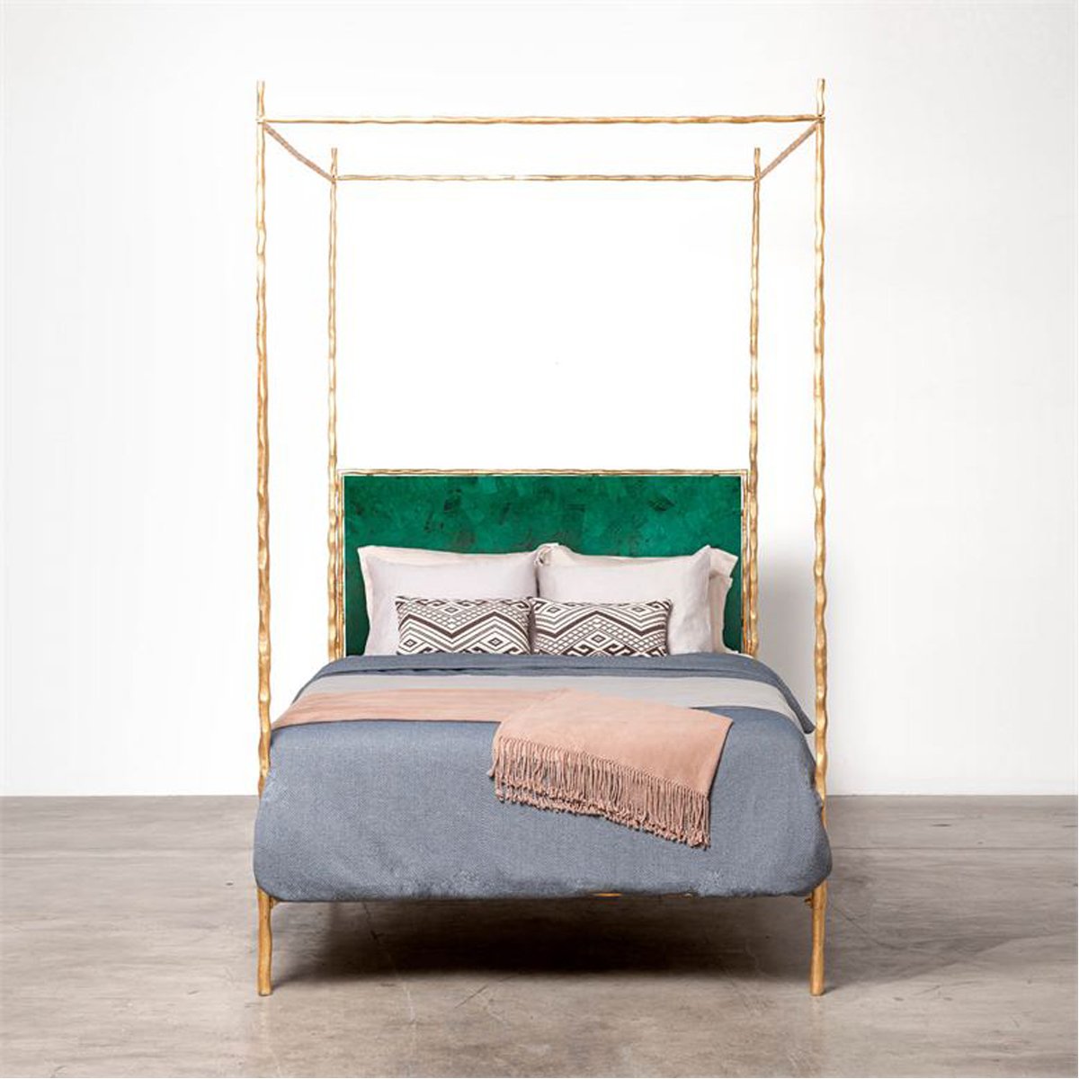 Made Goods Brennan Tall Textured Canopy Bed in Emerald Shell