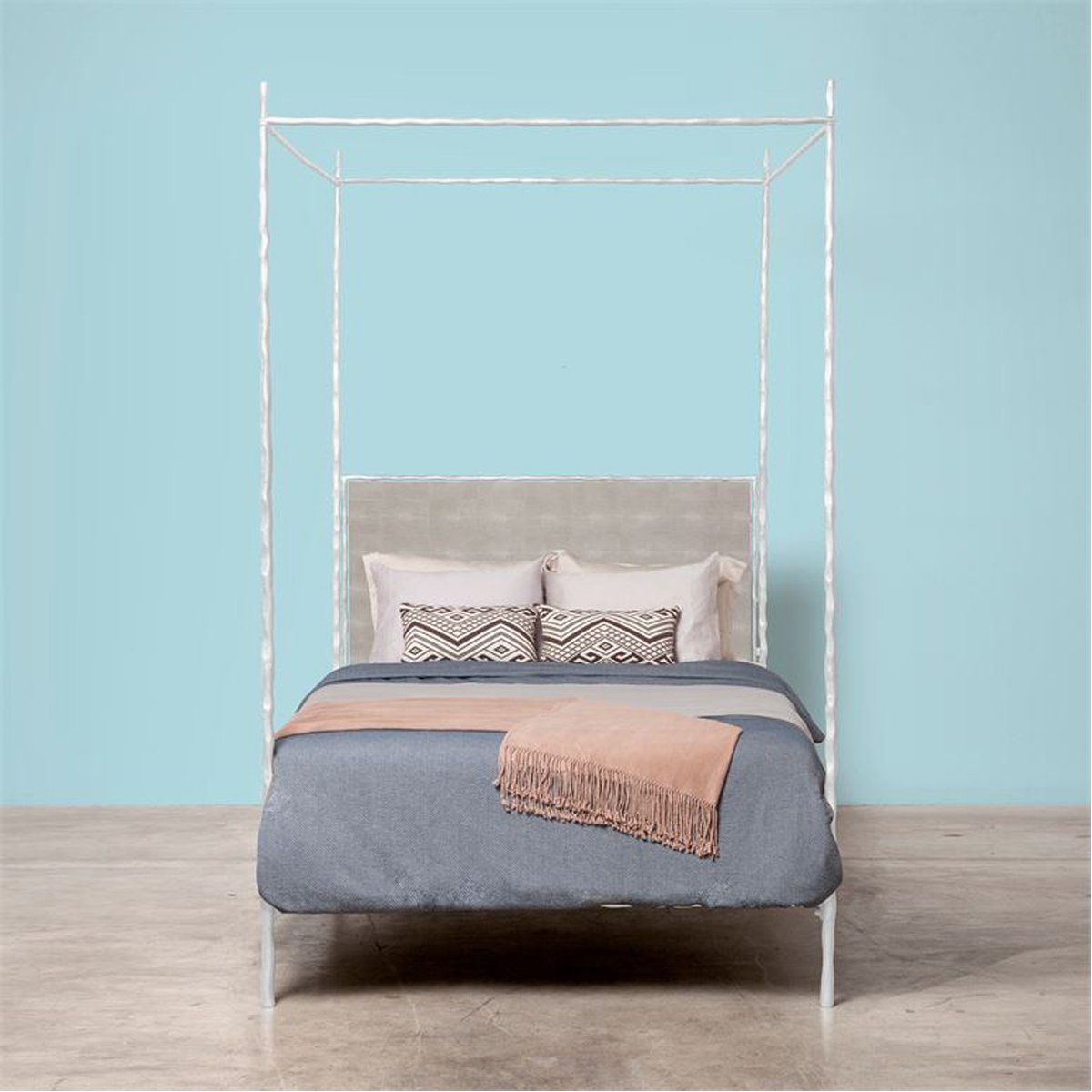 Made Goods Brennan Tall Textured Canopy Bed in Bassac Leather